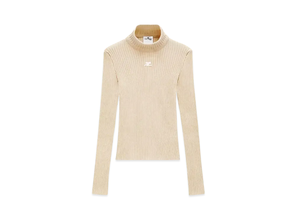 Courreges Reedition Rib Knit Mockneck Sweater "Sand"