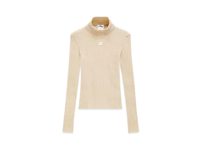 Courreges Reedition Rib Knit Mockneck Sweater "Sand"
