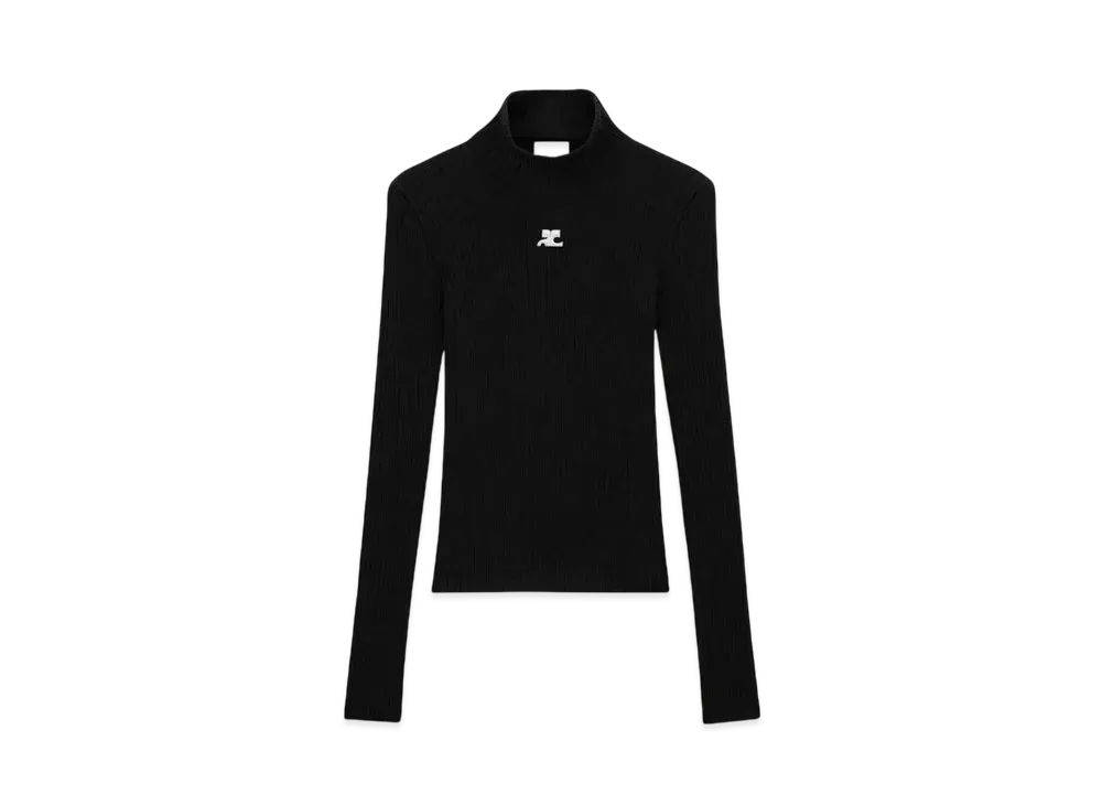 Courreges Reedition Rib Knit Mockneck Sweater "Black"