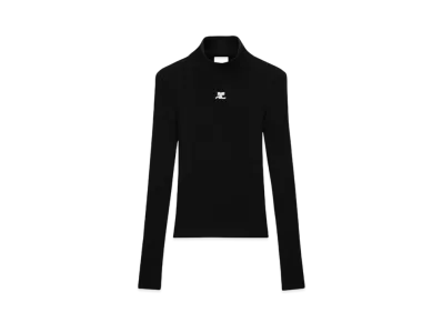 Courreges Reedition Rib Knit Mockneck Sweater "Black"