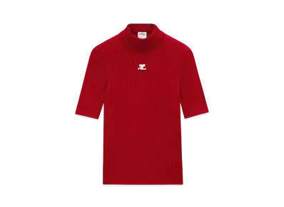 Courreges Reedition Short Sleeves Rib Knit Sweater "Red"