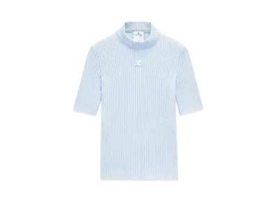 Courreges Reedition Short Sleeves Rib Knit Sweater "Sky"