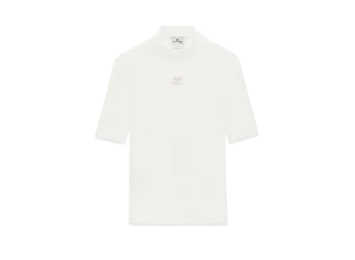 Courreges Reedition Short Sleeves Rib Knit Sweater "Heritage White"