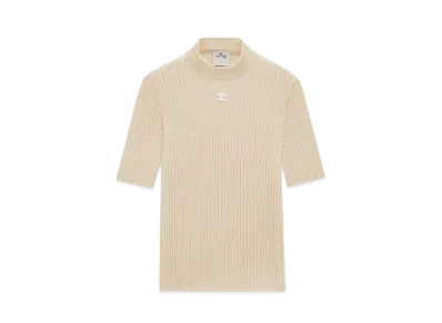 Courreges Reedition Short Sleeves Rib Knit Sweater "Sand"