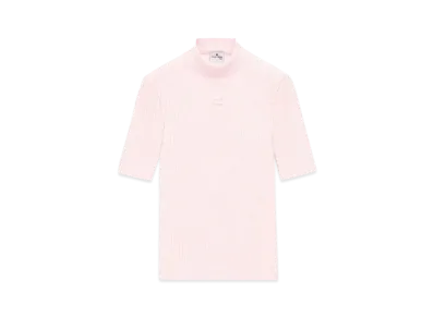 Courreges Reedition Short Sleeves Rib Knit Sweater "Pale Pink"