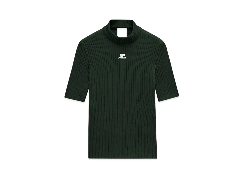 Courreges Reedition Short Sleeves Rib Knit Sweater "Dark Green"