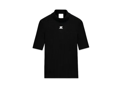 Courreges Reedition Short Sleeves Rib Knit Sweater "Black"