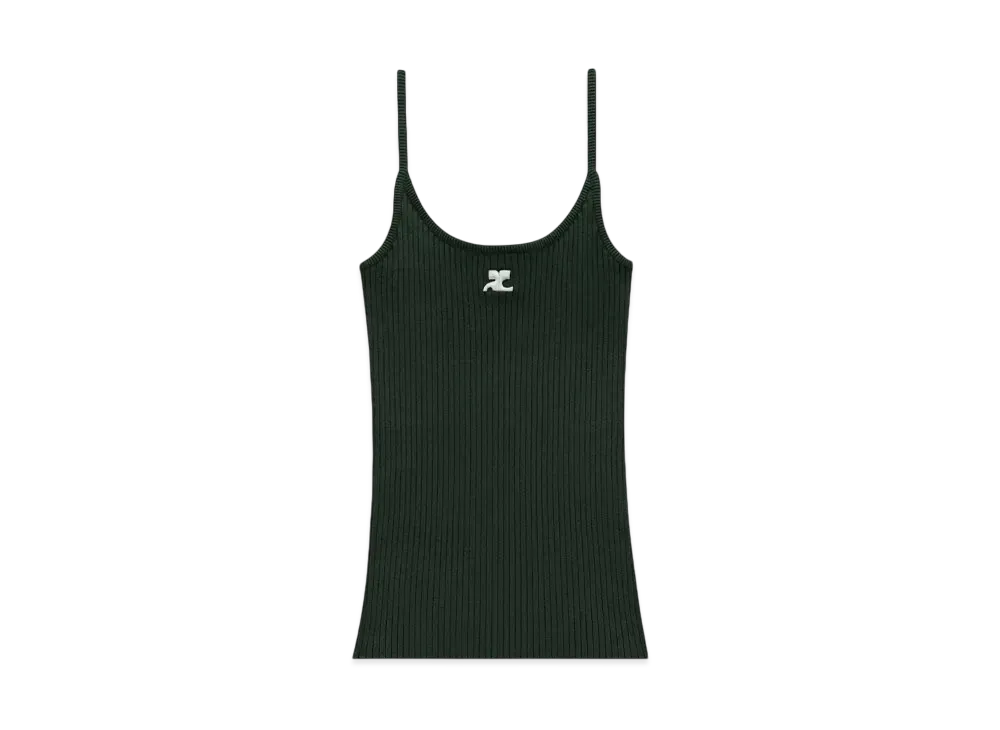 Courreges Reedition Rib Knit Tank Top "Dark Green"
