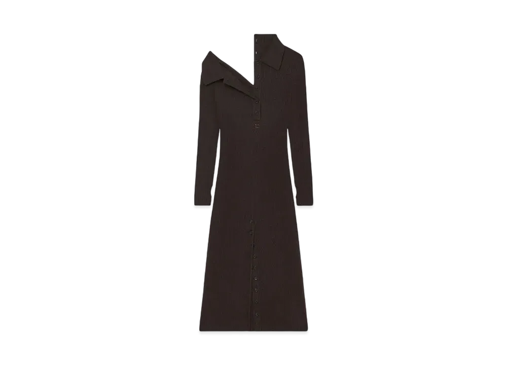 Courreges Multi-Button Midi Wool Dress "Mud Brown"