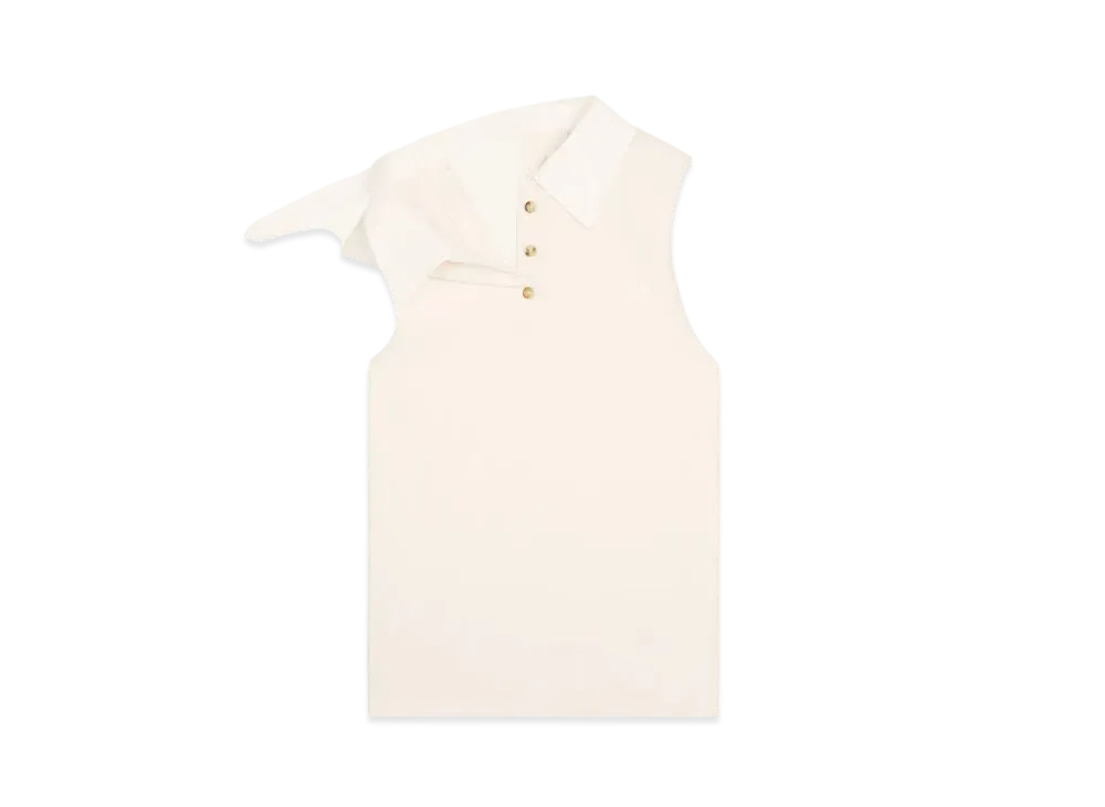 Courreges Cotton Polo With Back Buttoned Tab "Natural/Heritage White"