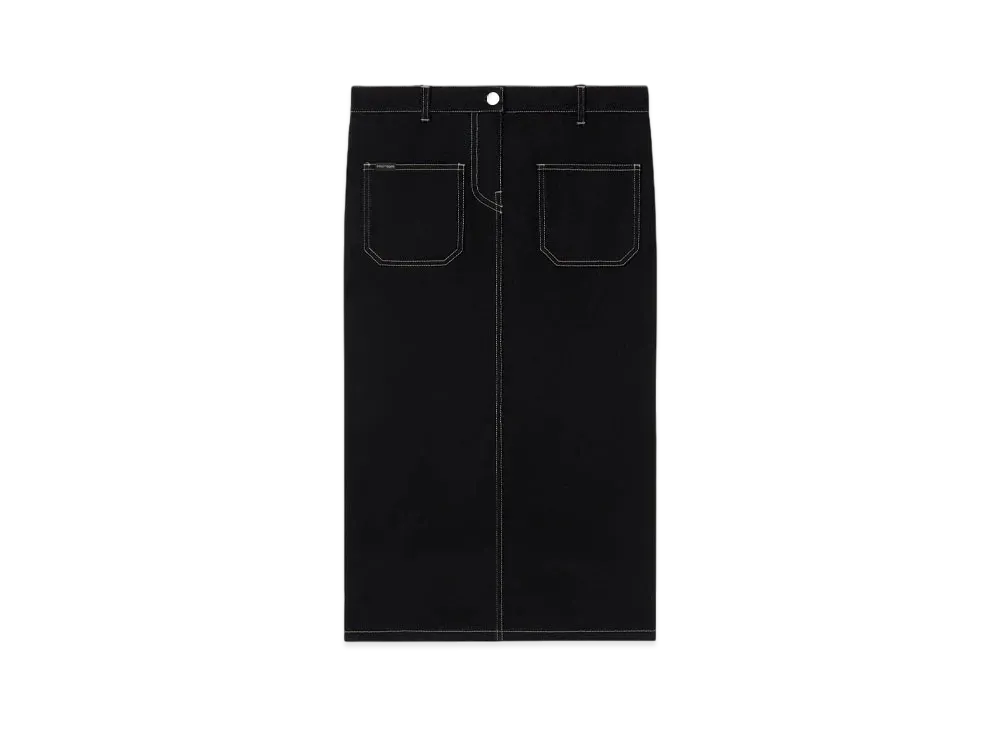 Courreges 2-Pocket Topstitched Denim Midi Skirt "Black/Heritage White"