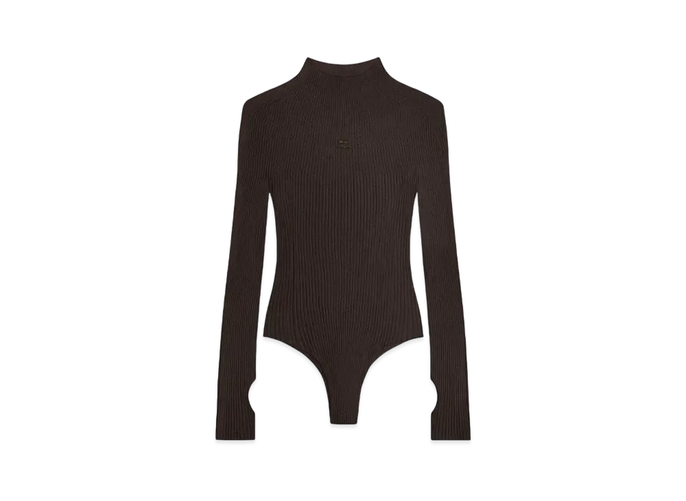 Courreges Solar Rib Knit Bodysuit "Mud Brown"