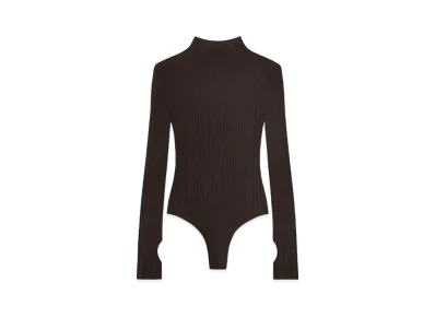 Courreges Solar Rib Knit Bodysuit "Mud Brown"