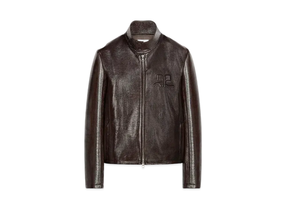 Courreges Zipped Vinyl Biker Jacket "Chocolate"