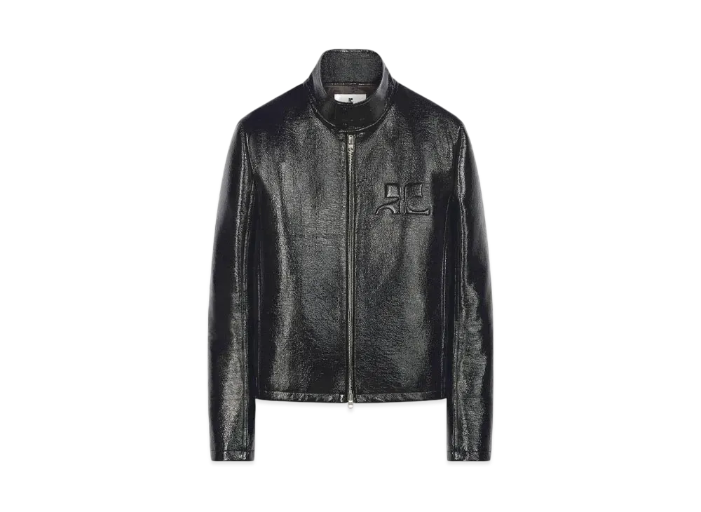 Courreges Zipped Vinyl Biker Jacket "Black"