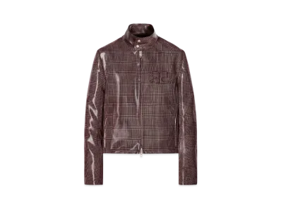 Courreges Vinyl Prince Of Wales Biker Jacket "Sand/Mud Brown"