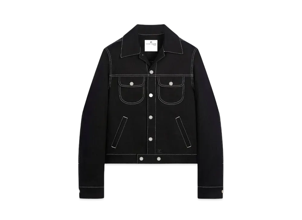 Courreges Men's Topstitched Denim Trucker Jacket "Black/Heritage White"