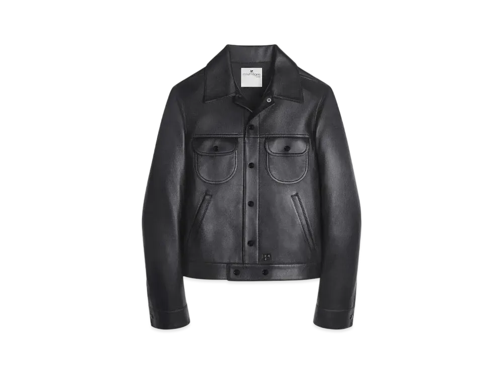 Courreges Men's Leather Trucker Jacket "Black"