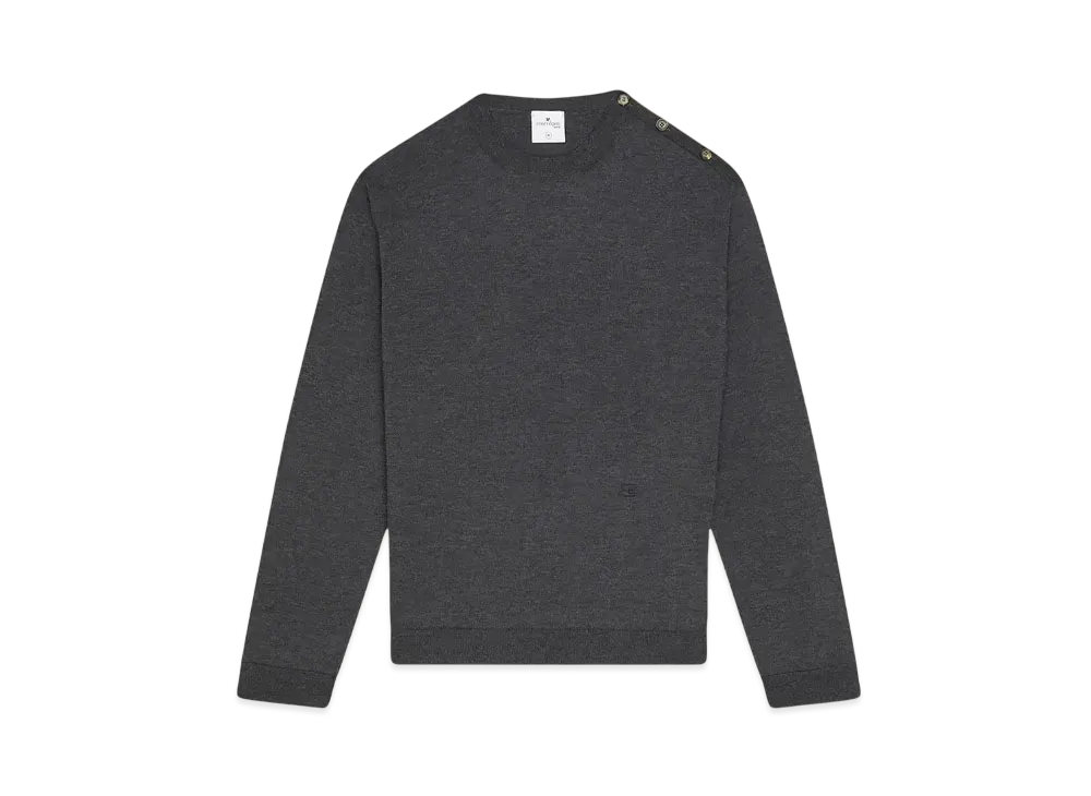 Courreges Shoulder Snaps Light Wool Sweater "Mix Medium Grey"