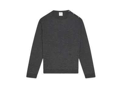 Courreges Shoulder Snaps Light Wool Sweater "Mix Medium Grey"