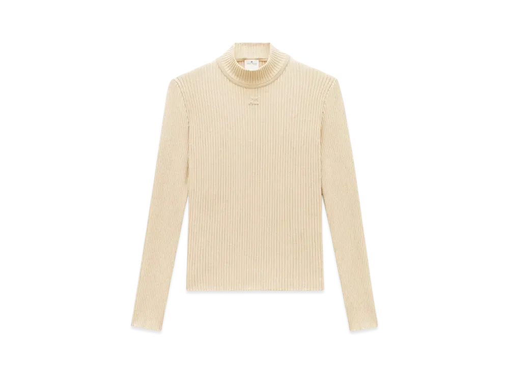Courreges Reedition Rib Knit Mockneck Sweater "Sand"