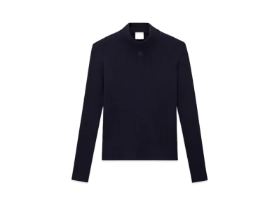 Courreges Reedition Rib Knit Mockneck Sweater "Navy"