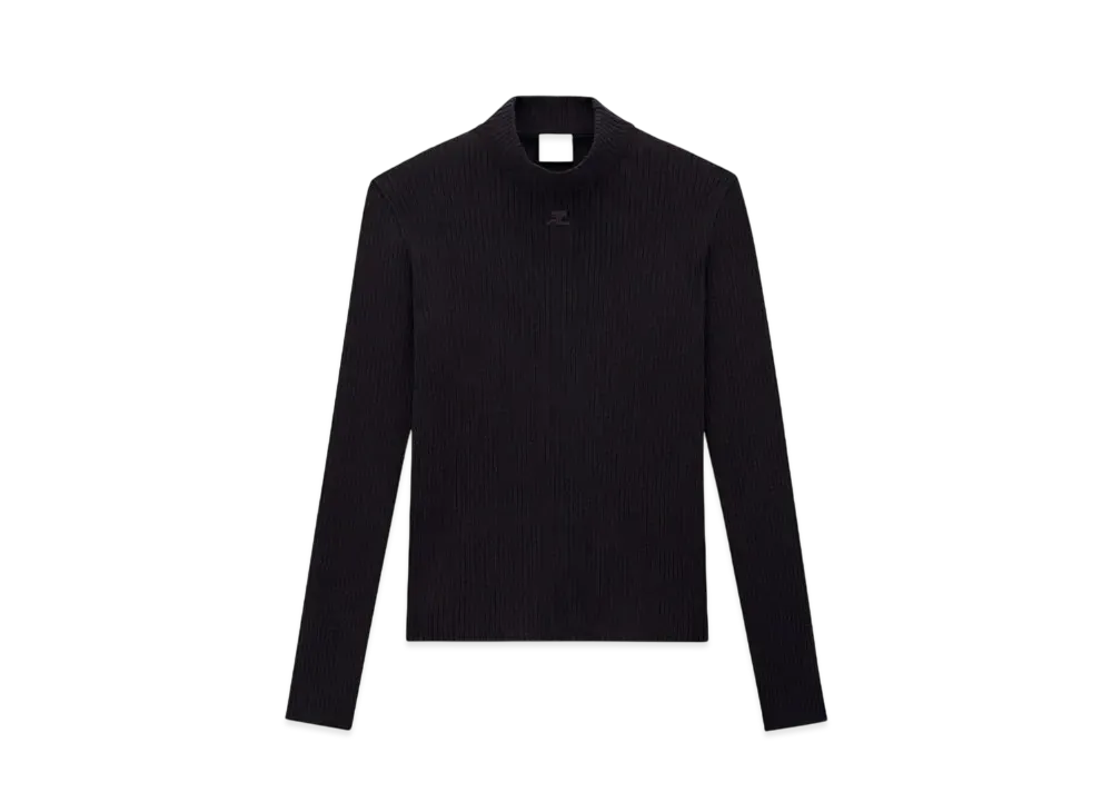 Courreges Reedition Rib Knit Mockneck Sweater "Black"