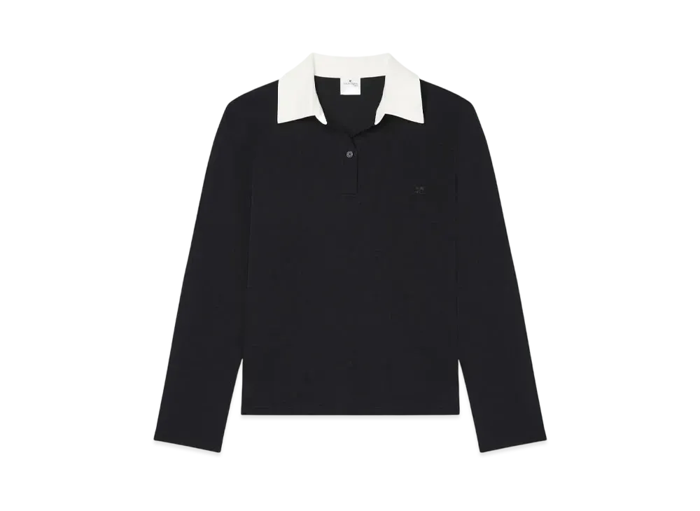Courreges Contrasting Cotton Polo Shirt "Black/Heritage White"