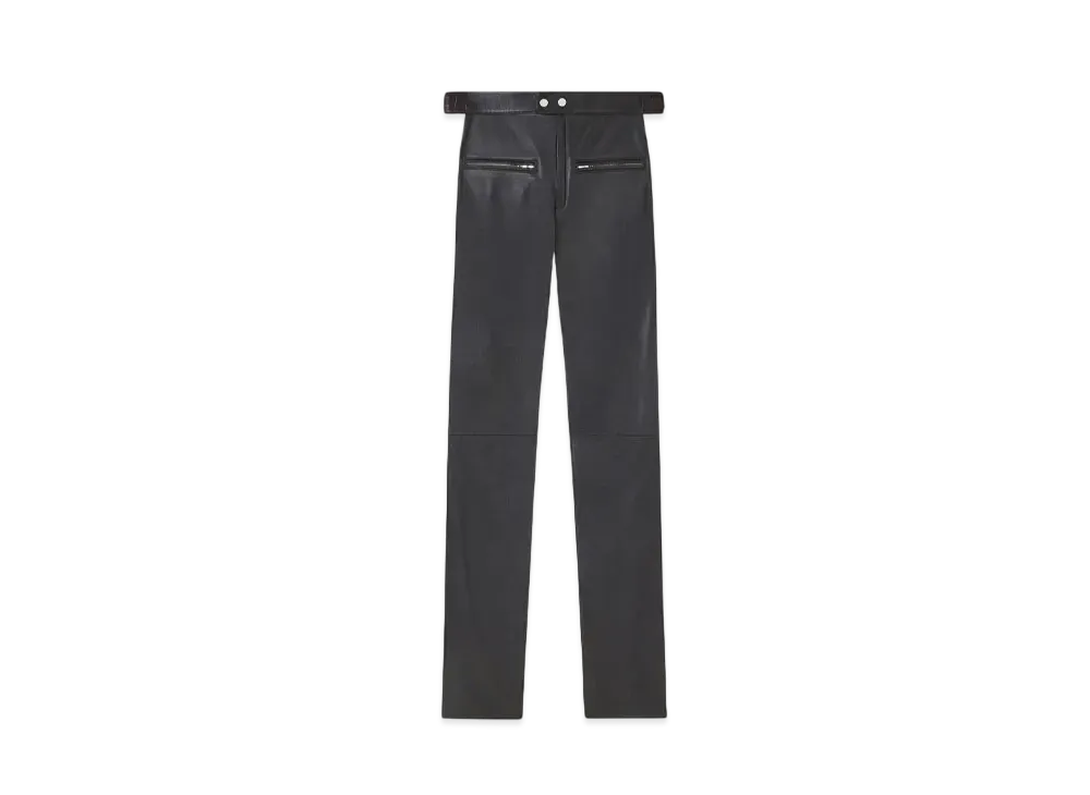Courreges Contrast Band Biker Leather Pants "Black"