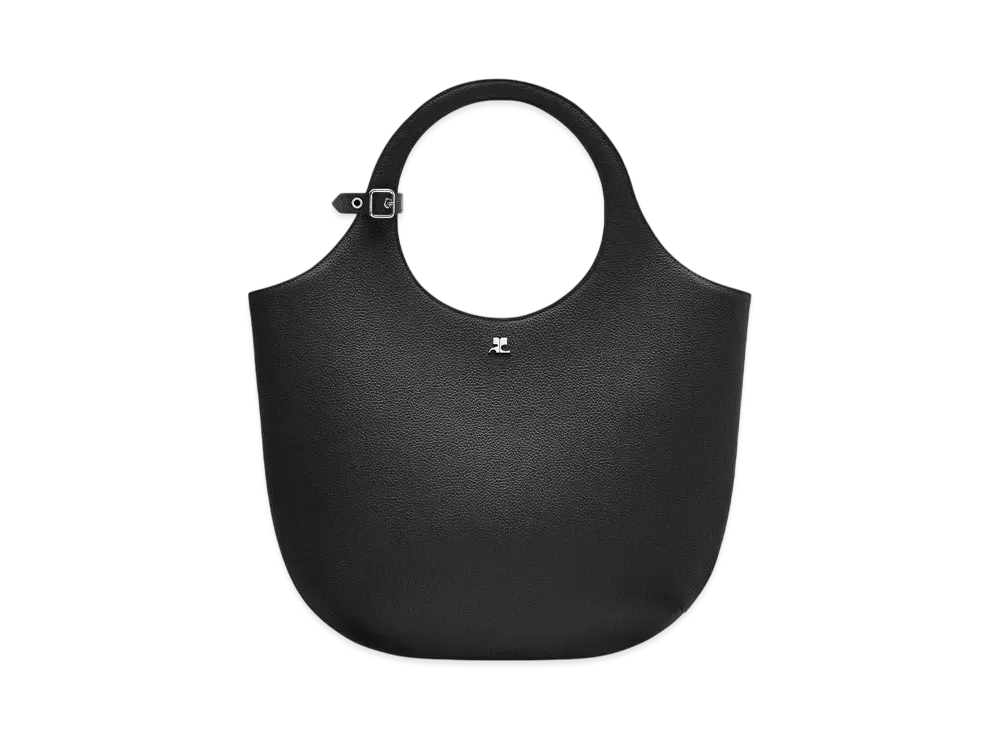 Courreges Medium Holy Grained Leather Bag "Black"