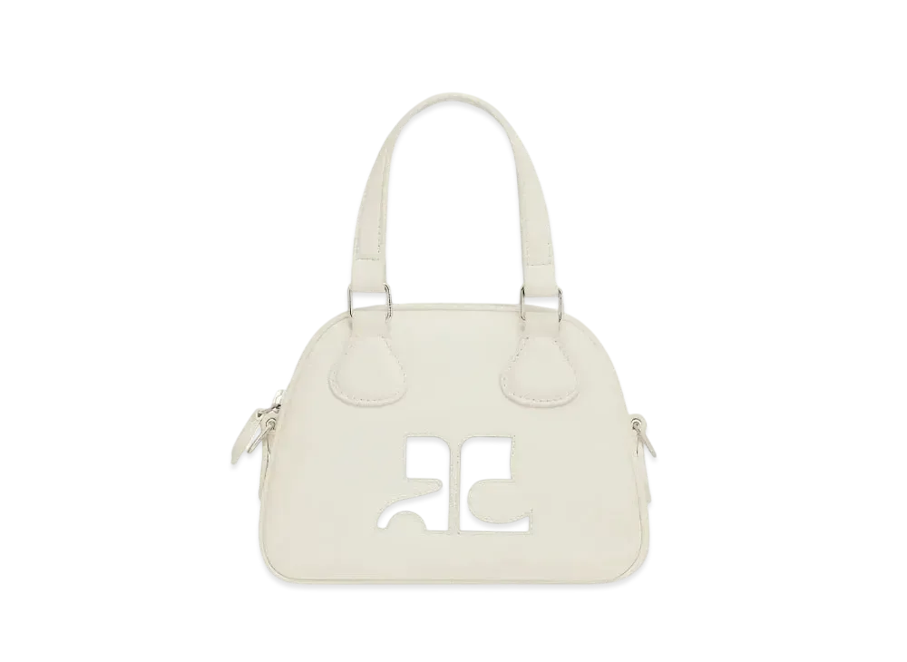 Courreges Reedition Mini Leather Bowling Bag "Mastic Grey"