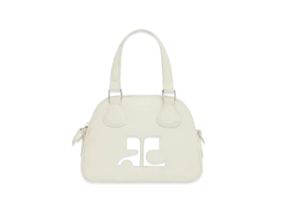 Courreges Reedition Mini Leather Bowling Bag "Mastic Grey"