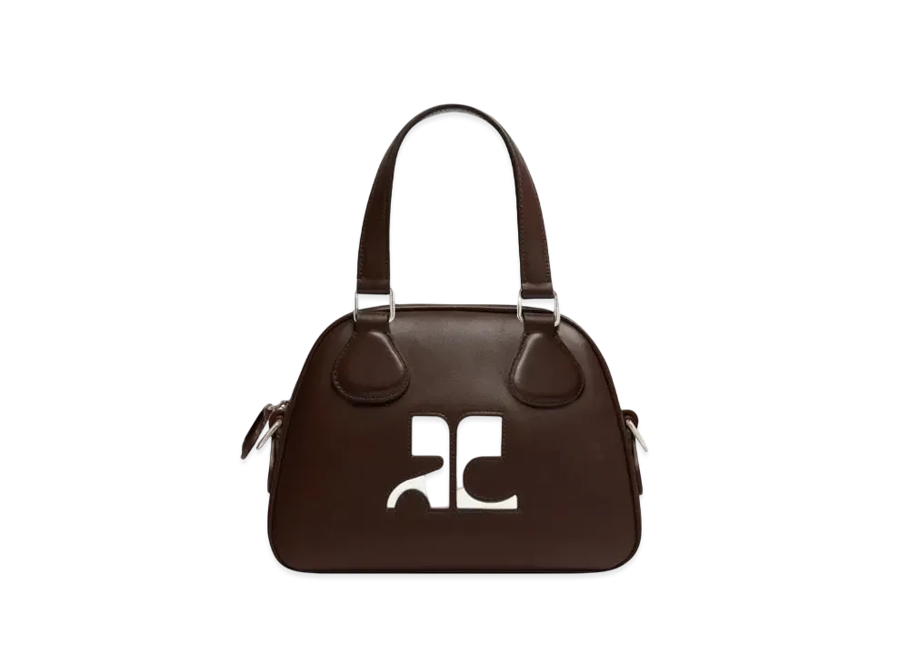 Courreges Reedition Mini Leather Bowling Bag "Chocolate"
