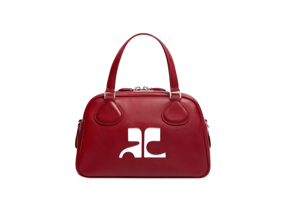 Courreges Reedition Leather Bowling Bag "Dark Red"