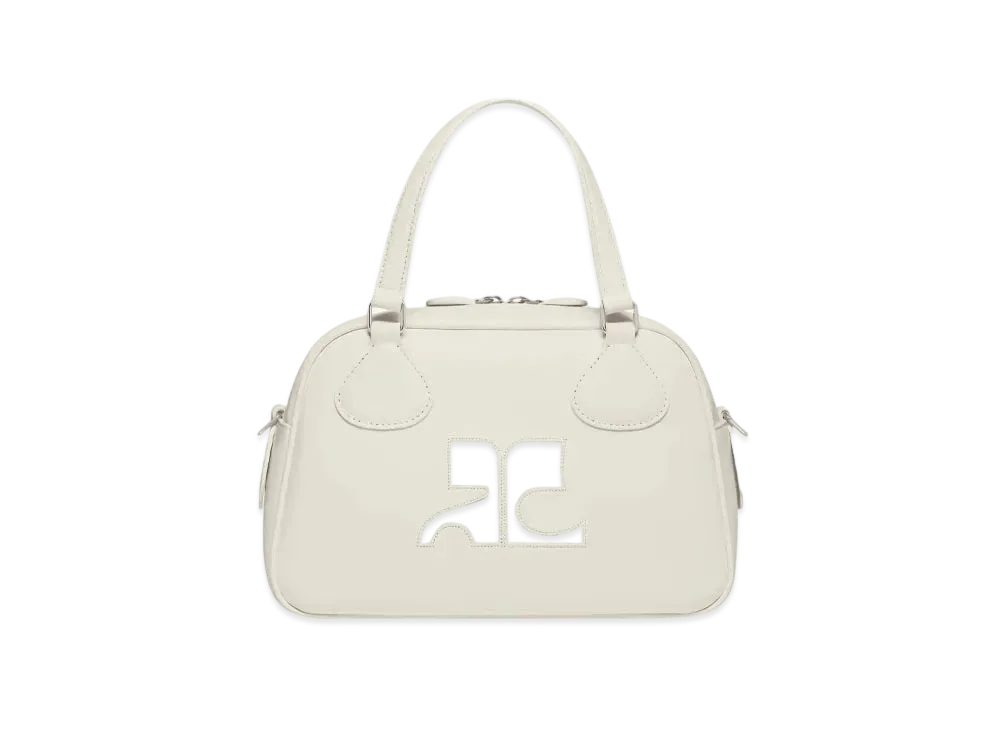 Courreges Reedition Leather Bowling Bag "Mastic Grey"