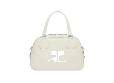 Courreges Reedition Leather Bowling Bag "Mastic Grey"