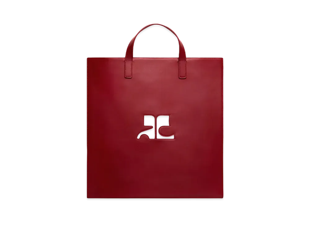 Courreges Reedition Leather Tote Bag "Dark Red"