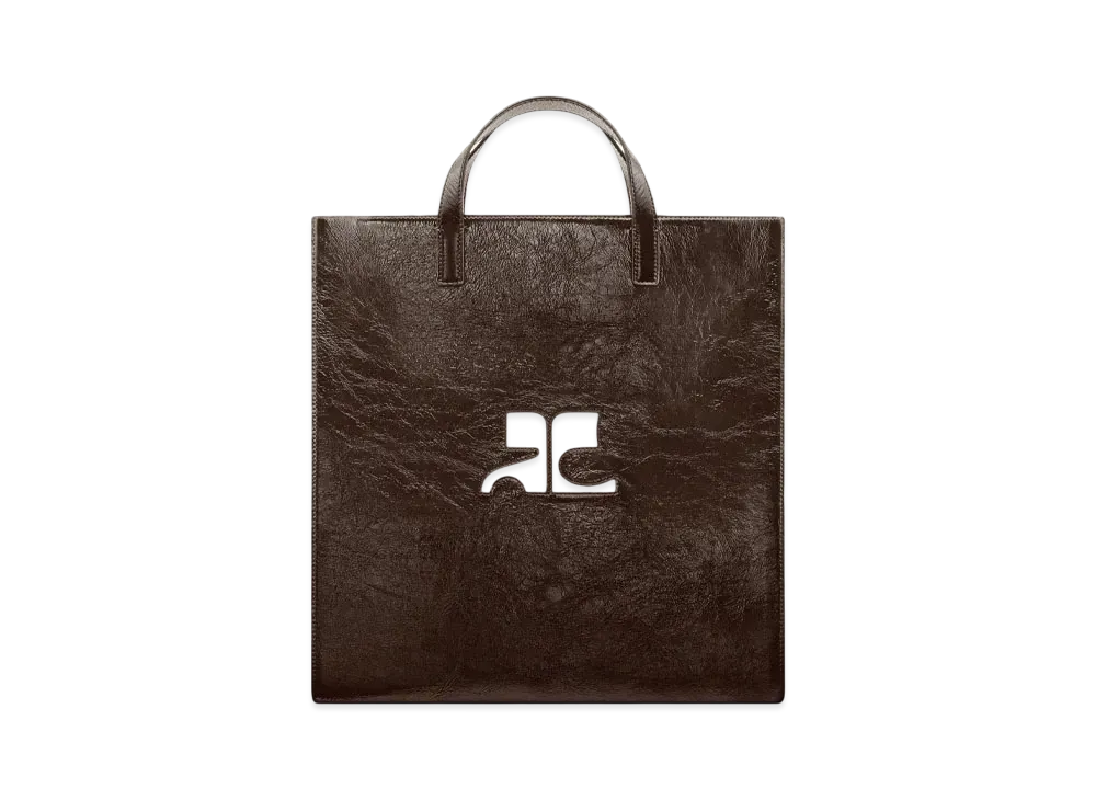 Courreges Reedition Naplack Leather Tote Bag "Chocolate"