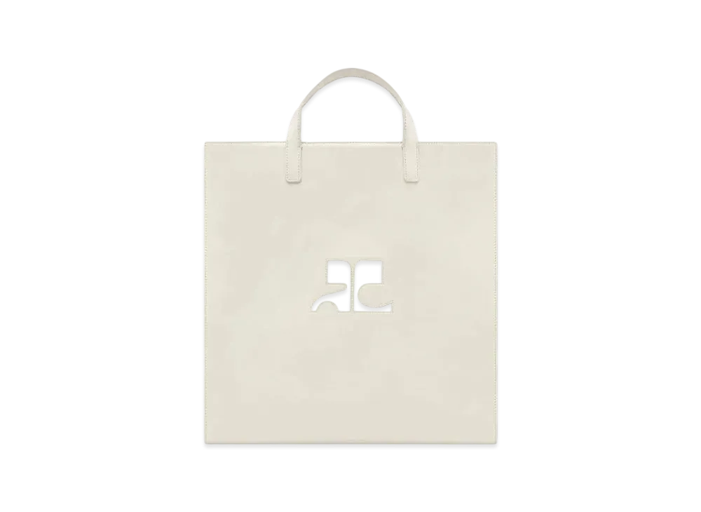 Courreges Reedition Naplack Leather Tote Bag "Mastic Grey"
