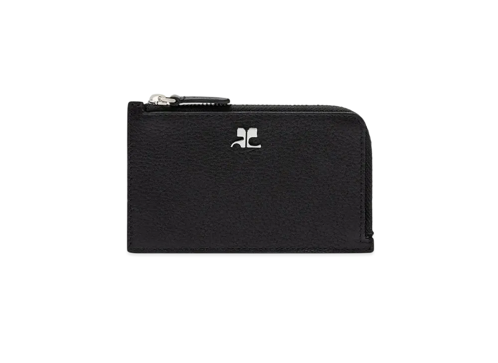 Courreges Grained Leather Zipped Cardholder "Black"
