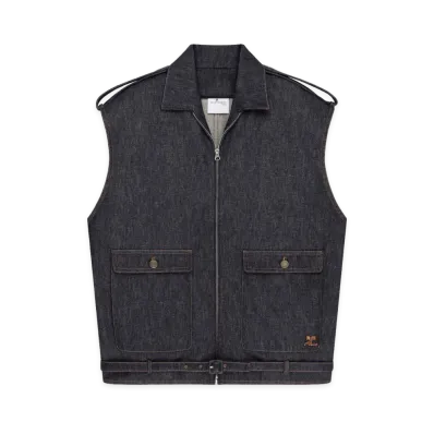 Courreges Women's Denim Sleeveless Bomber Jacket "Navy"