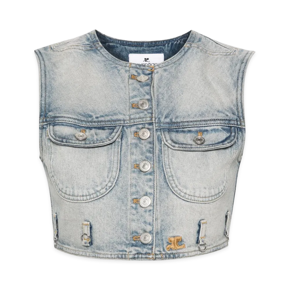 Courreges Women's Multiflex Denim Cropped Vest "Light Blue"