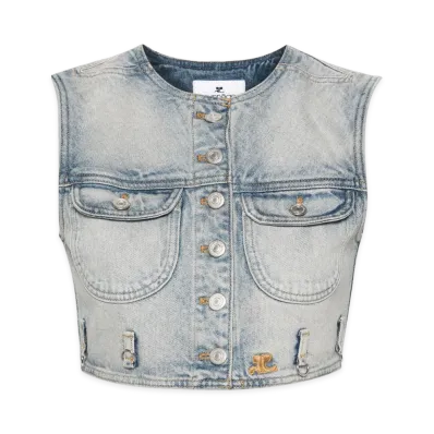 Courreges Women's Multiflex Denim Cropped Vest "Light Blue"
