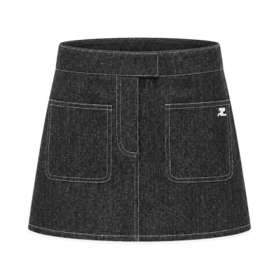 Courreges Women's Two-Pocket Denim Tweed Miniskirt "Black"