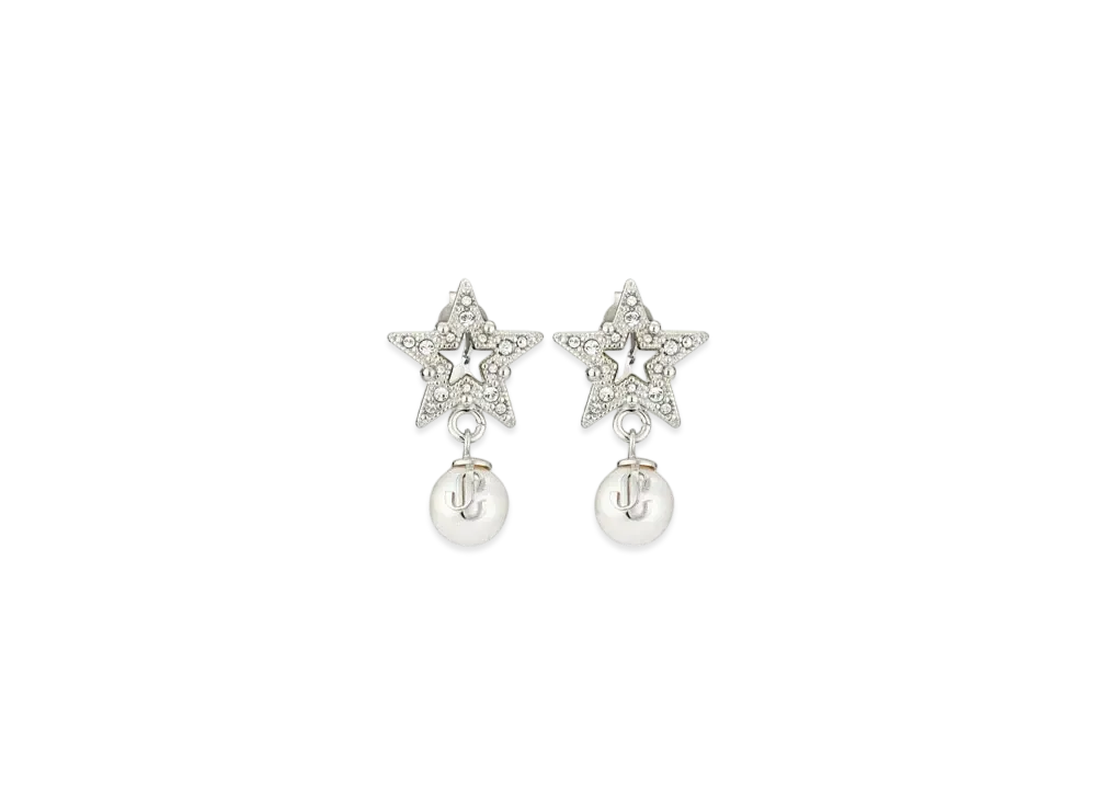 Jimmy Choo Crystal Star Earring Resin Pearl X With Swarovski Crystals Finish Metal Star "Silver/White/Crystal"