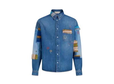 Marni Made Of Organic Denim Shirt With Mohair Patch "Iris Blue"