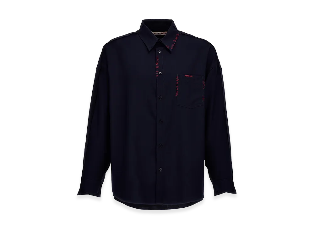 MARNI Cool Wool Shirt with Contrast Stitching "Blue"