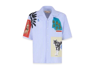 MARNI x Olaolu Slawn x Soldier Boyfriend Light Striped Poplin Bowling Shirt "Iris Blue"