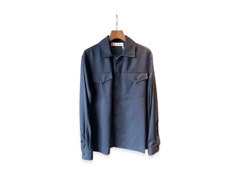 MARNI Tropical Wool Shirt "Blu Black"
