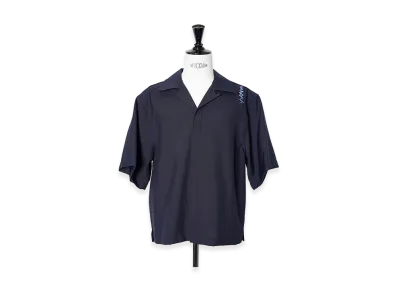 MARNI Tropical Wool Open Collar S/S Shirts "Blue Black"